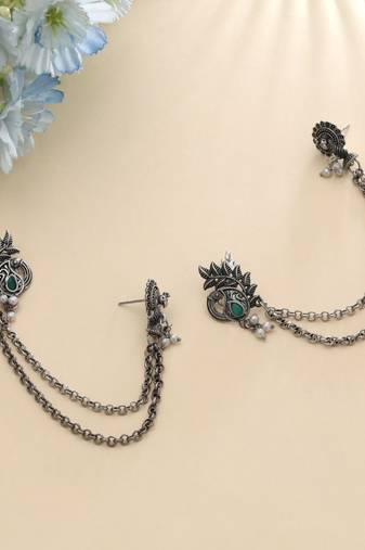 Green color oxidised ear cuff