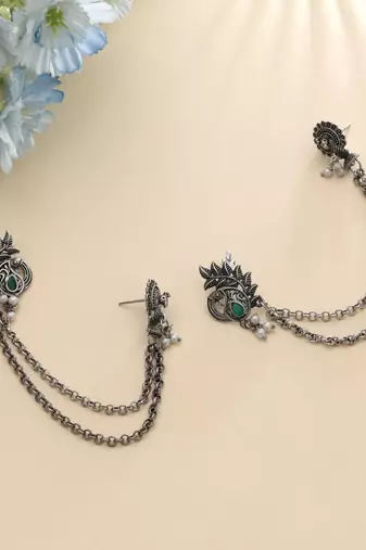 Green color oxidised ear cuff