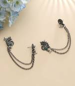 green stone alloy silver plated ear cuff earrings