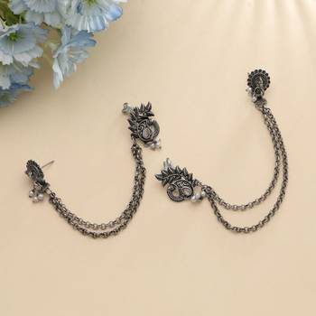 light pink stone work alloy ear cuff earrings 1