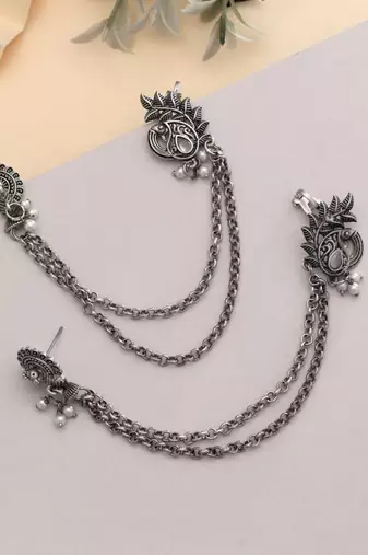 light pink stone work alloy ear cuff earrings