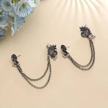 pink stone alloy silver plated ear cuff earrings 1