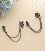 pink stone alloy silver plated ear cuff earrings