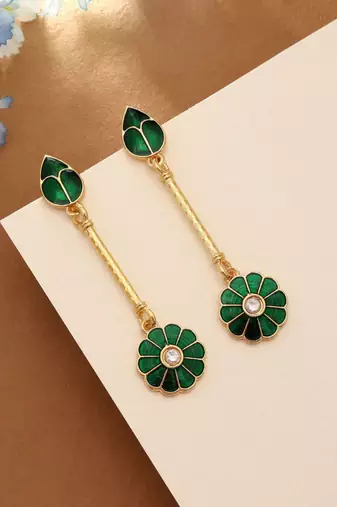 Green color meenakari earrings