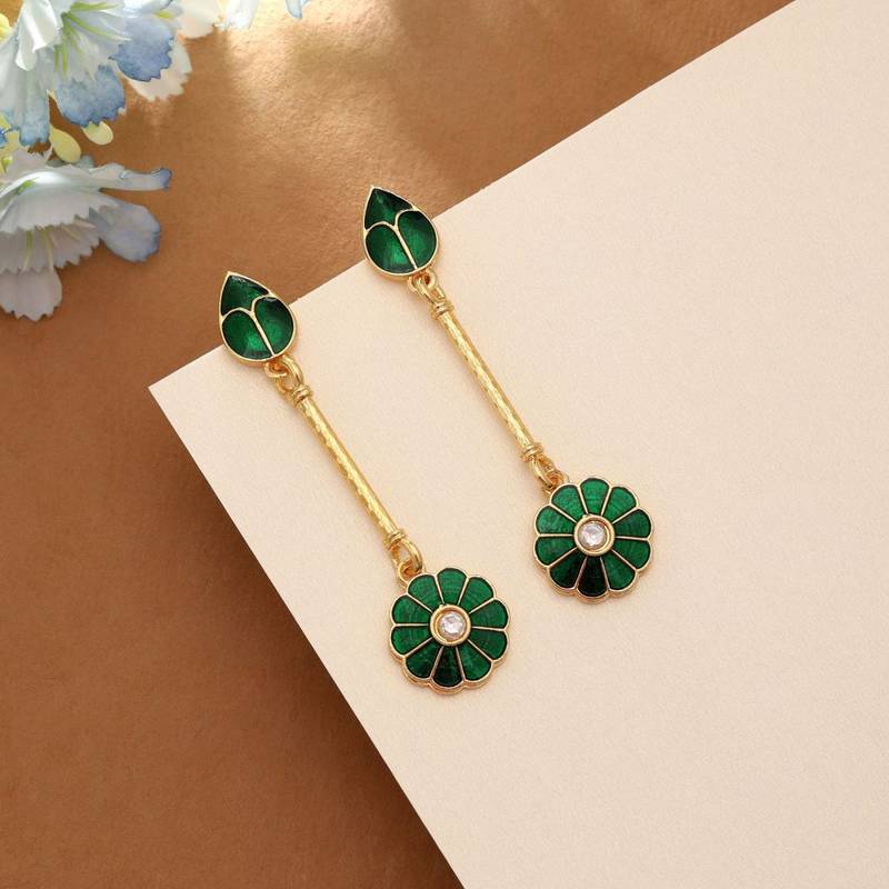 Green color meenakari earrings