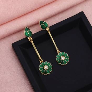 green meenakari stone alloy drop earrings 2