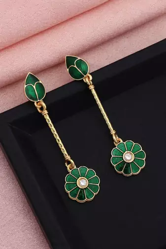 green meenakari stone alloy drop earrings