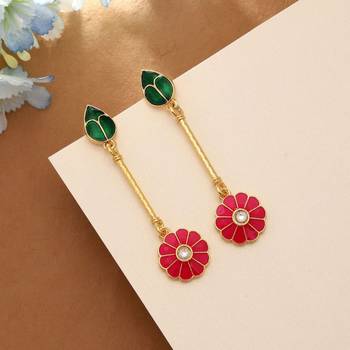 rani green alloy earrings with stone designer work 1