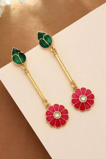 Rani & green color meenakari earrings
