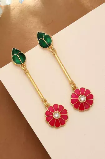 Rani & green color meenakari earrings
