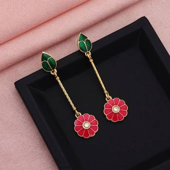 rani green alloy earrings with stone designer work 2