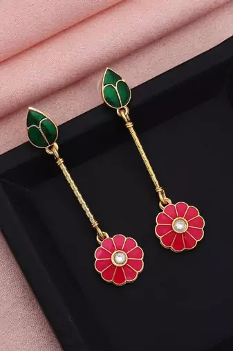 rani green alloy earrings with stone designer work