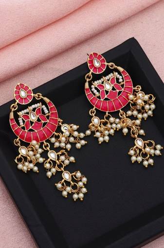 Rani color meenakari earrings