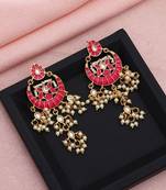 pink alloy earrings with ethnic stone meenakari work
