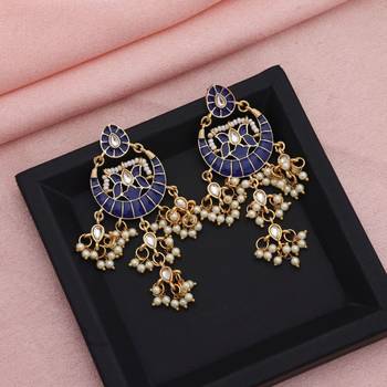 blue alloy earrings with stone designer meenakari work 1