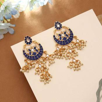 blue alloy earrings with stone designer meenakari work 2