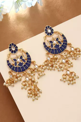 blue alloy earrings with stone designer meenakari work