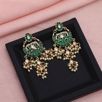 green alloy earrings with meenakari stone designer work 1