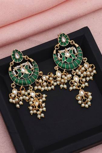 Green color meenakari earrings