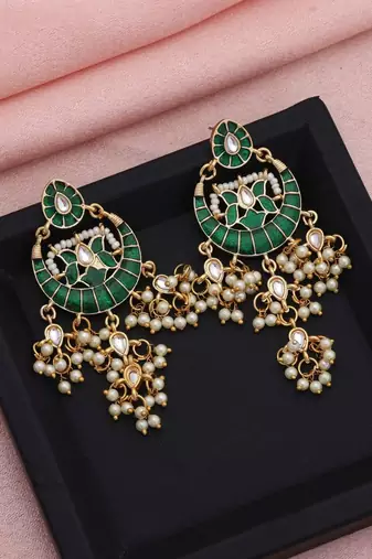 Green color meenakari earrings