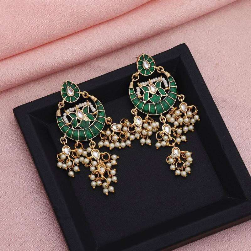 Green color meenakari earrings
