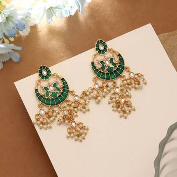 green alloy earrings with meenakari stone designer work 2