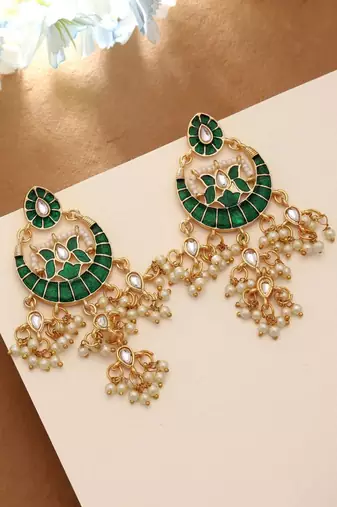 green alloy earrings with meenakari stone designer work