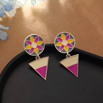 multicolor alloy earrings with floral triangle drop design 1