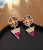 multicolor alloy earrings with floral triangle drop design