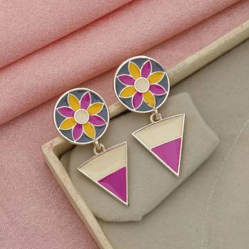 multicolor alloy earrings with floral triangle drop design 2