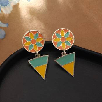 multicolor alloy earrings with enamel floral meenakari work 1