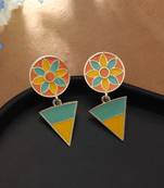 multicolor alloy earrings with enamel floral meenakari work
