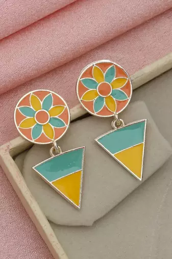 multicolor alloy earrings with enamel floral meenakari work