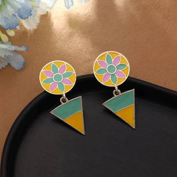 multicolor alloy earrings with enamel floral geometric work 1