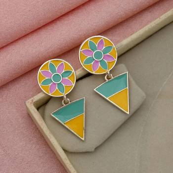 multicolor alloy earrings with enamel floral geometric work 2