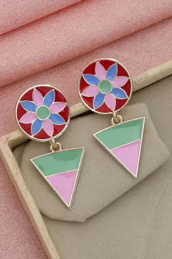 multicolor alloy earrings with gold plated metallic work