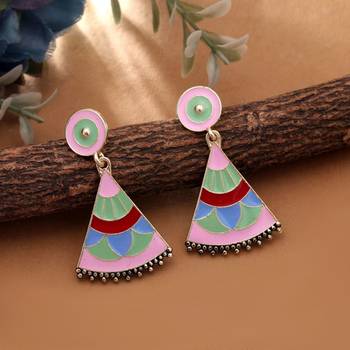 multicolor alloy earrings with designer metallic drop work 2