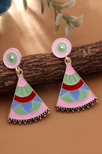 multicolor alloy earrings with designer metallic drop work