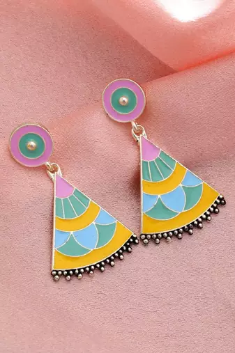 multicolor alloy earrings with meenakari dangle work