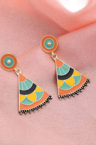 Orange color meenakari earrings