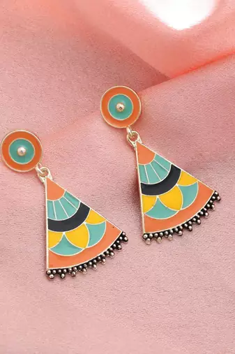 Orange color meenakari earrings