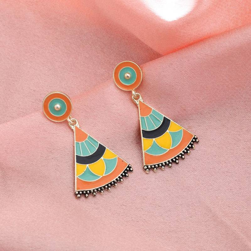 Orange color meenakari earrings