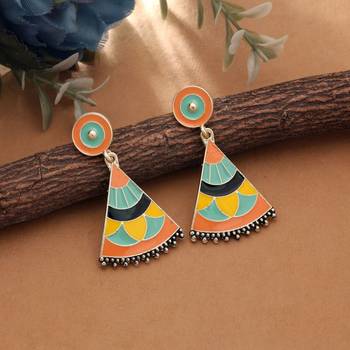 multicolor alloy earrings with meenakari orange dangle work 2