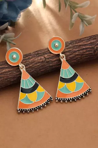 multicolor alloy earrings with meenakari orange dangle work