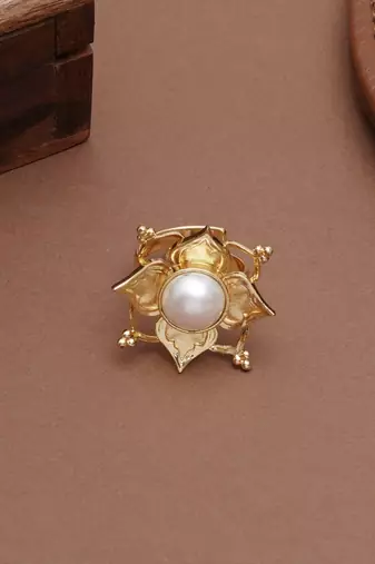 white alloy ring with pearl lotus floral work
