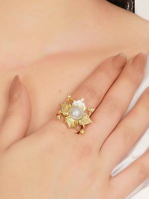 white alloy ring with pearl lotus floral work 5