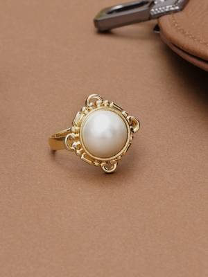 white brass ring with pearl halo floral work 1