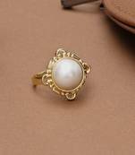 white brass ring with pearl halo floral work