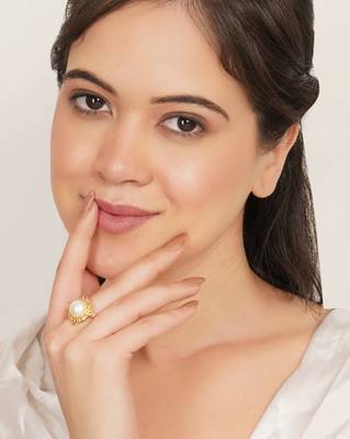 white brass ring with pearl halo floral work 2