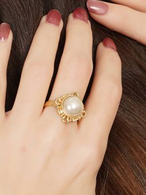 white brass ring with pearl halo floral work 5